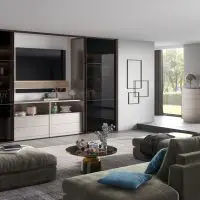 Gleittüren, Innensysteme, Solitär Möbel, Raumlösungen, S1200, Legno, Einbauschrank, Beleuchteter Einlegeboden, Schubkasten, Push-to-open, Füllungen, Glas, Kommode, Urban Structures, Oberfläche, 2018